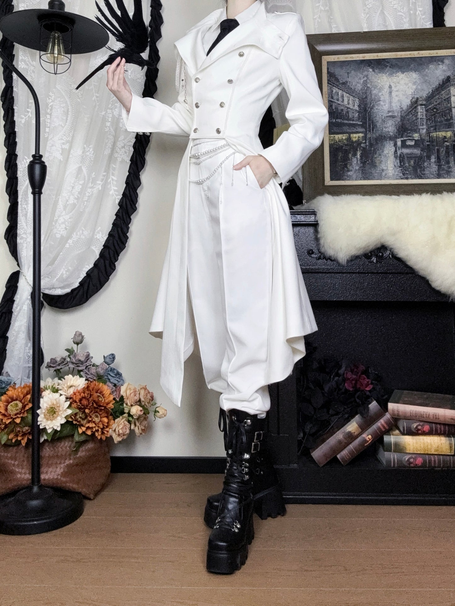 【12月29日予約締切】エターナルナイトプリンスダブルブレストゴシックロングテールコート＋ショルダーチェーンアクセサリー