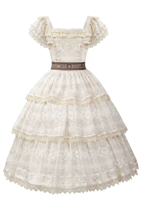 French Elegance Floral Lolita Dress + Badge + Headband + Headband