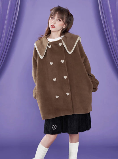 Brown Lapel Short Loose Warm Fur Coat