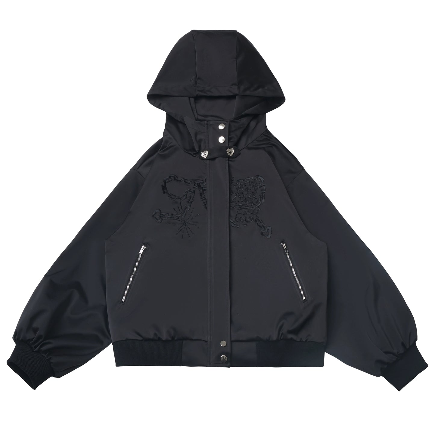 One-shoulder top + pants + hooded par jacket + skirt