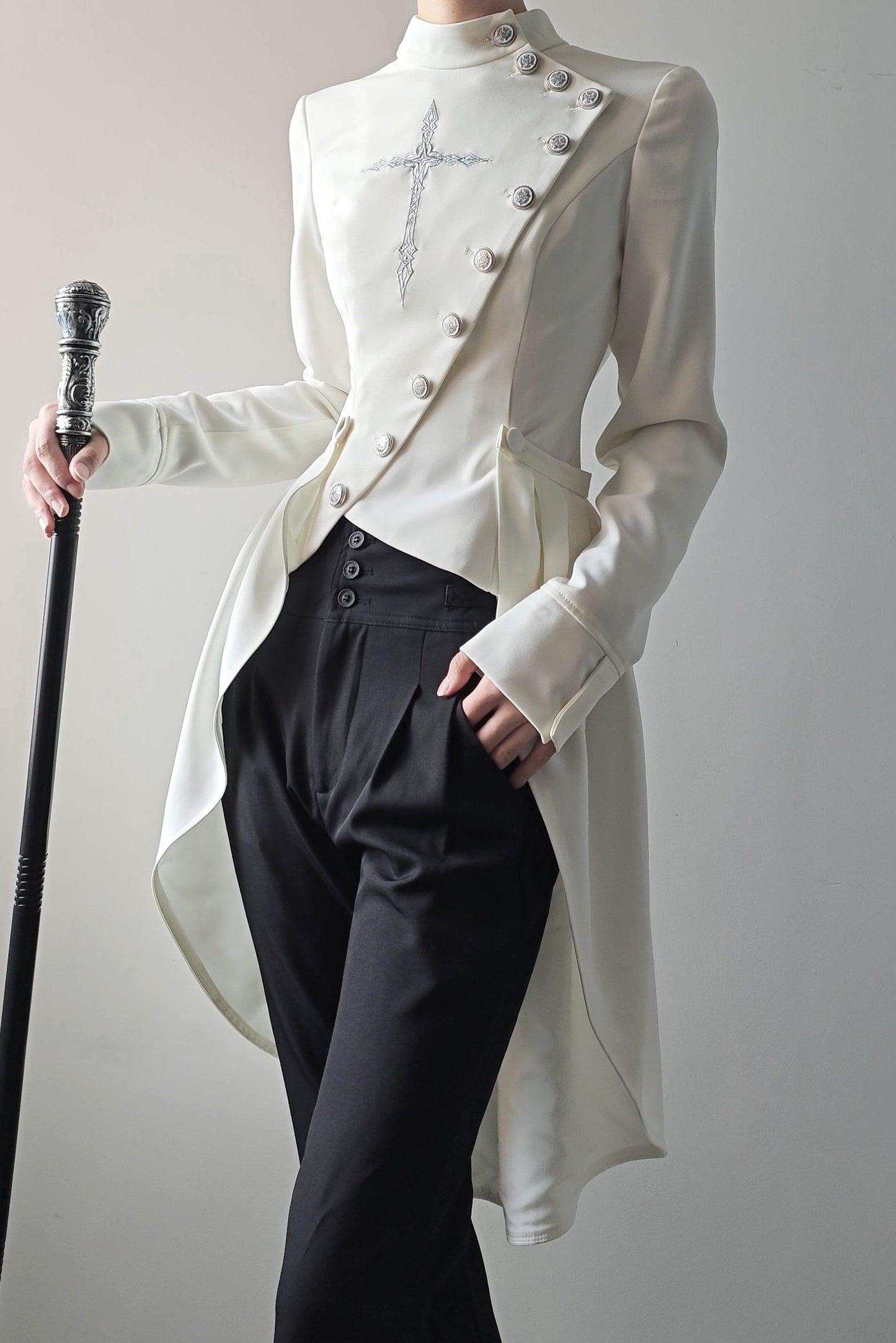 【9月28日予約締切】Prince-Style Gothic Cross Embroidered Coat Jacket With Train