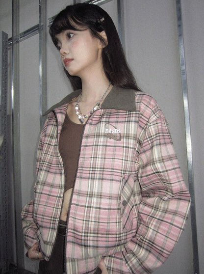 Lapel Sweet Retro Check Jacket