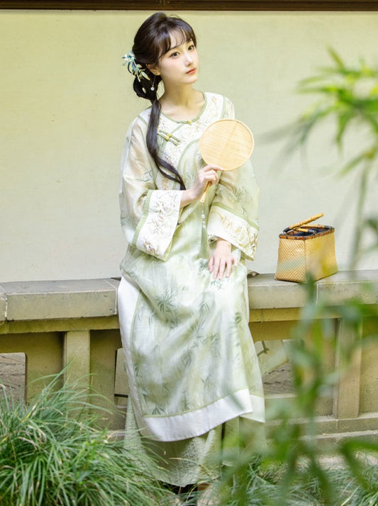 川傣时光：竹风穿越古典复古感裋褐吊带裙新中式民族风禅意套装女装