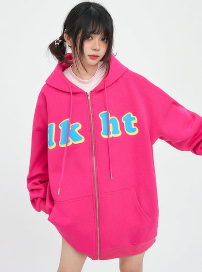 Logo colorful zip-up hoodie