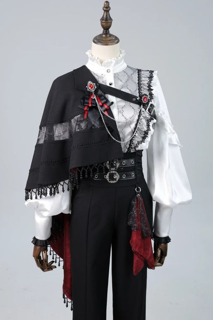 【10月2日予約締切】Gothic Beaded Lace Trim Knight One-Shoulder Cape (With Red Lining) + Jewel Chain Brooch