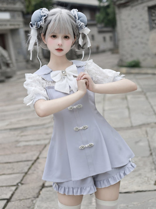 Shengzhongwei / landmine series mass-produced Chinese Niang original short-sleeved petal neck Chinese style dress set