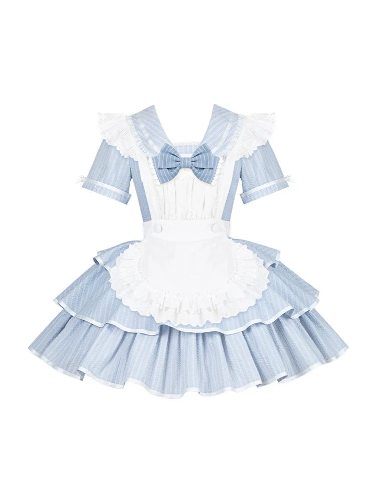 Klassisches maritimes Dienstmädchen-Lolita-Kleid + Accessoires
