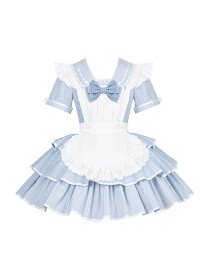 Klassisches maritimes Dienstmädchen-Lolita-Kleid + Accessoires