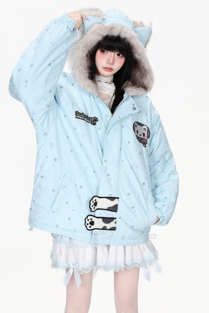 Printed Bear Cat Ear Cotton Jacket