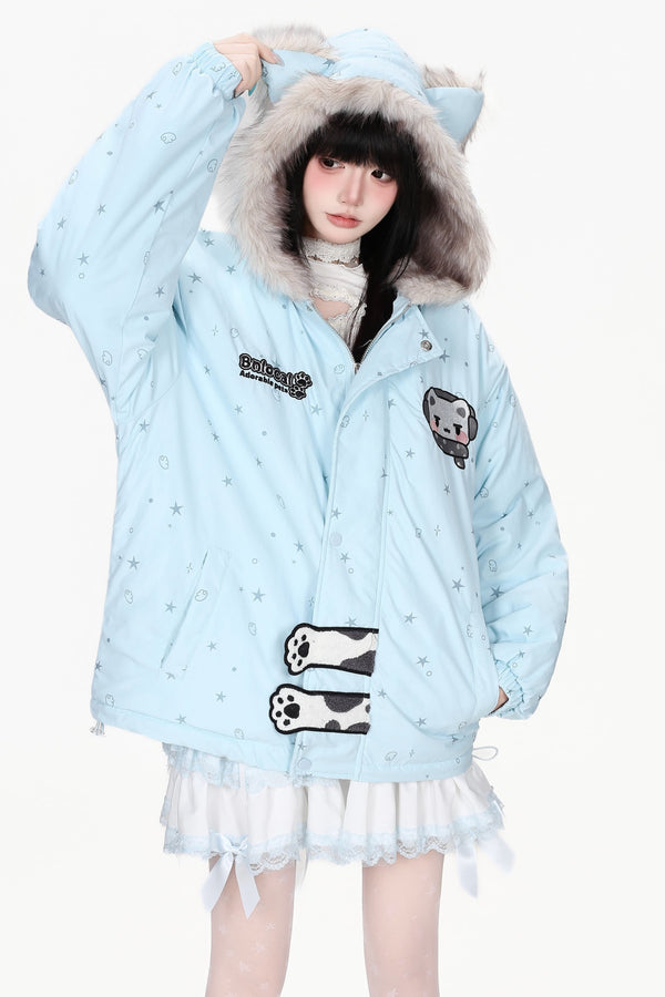 Printed Bear Cat Ear Cotton Jacket