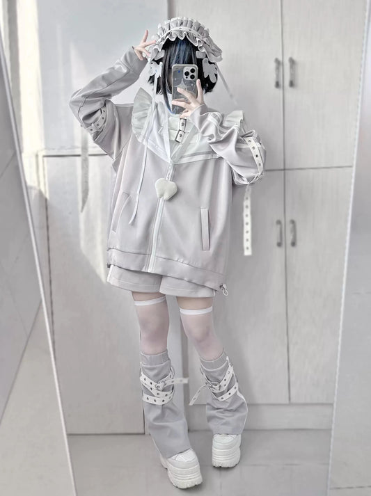 Bionic Angel Long Gray Black and White Detachable Sleeve Jacket Subculture Mine Mass-produced UMIYAMI