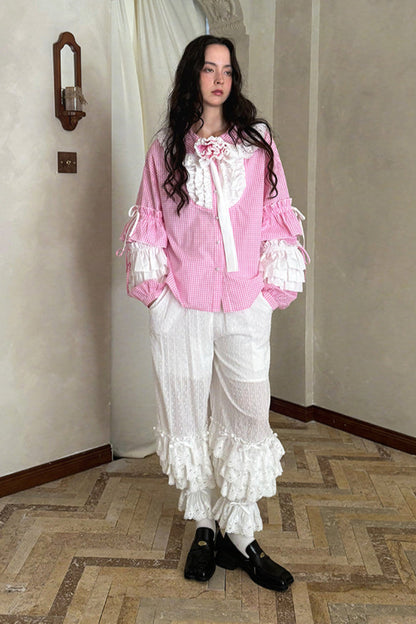 Camisa de patchwork con cuadrícula rosa muñeca