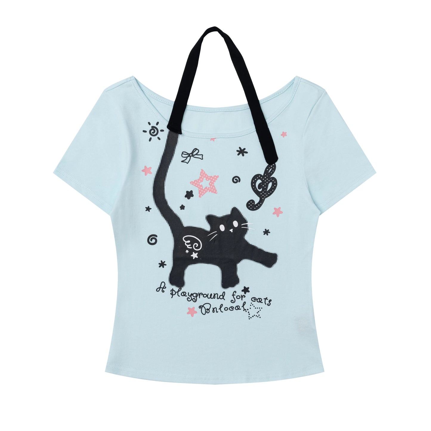 T-Shirt mit kleiner schwarzer Katze