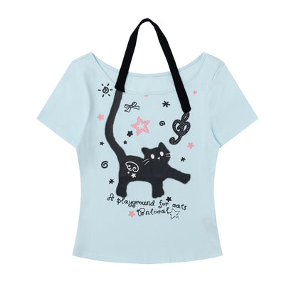 T-Shirt mit kleiner schwarzer Katze