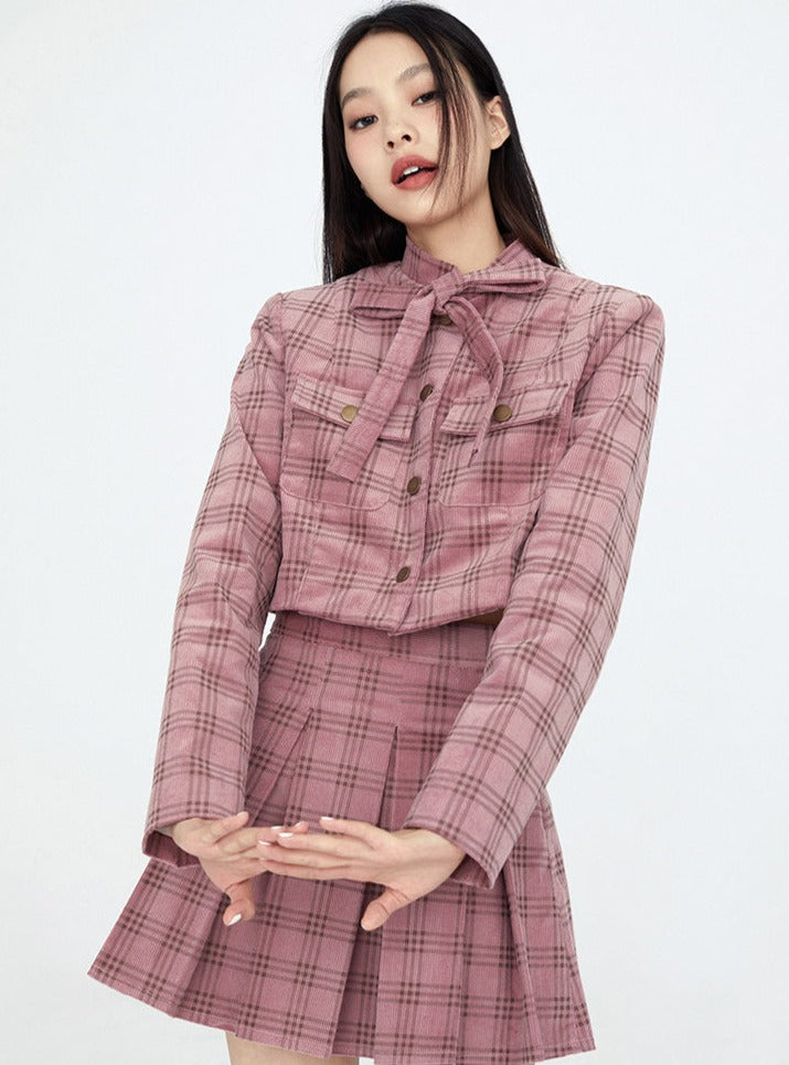 Ribbon Check Jacket + Check Skirt