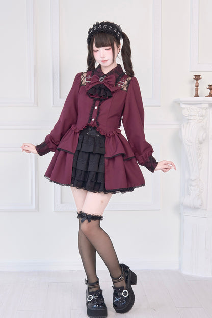 [Reservations] Lace Buckle Shoulder Long Tail Light Gothic Ribbon Shirt