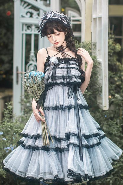 【8月13日予約締切】ダスティーブルー×ブラッククラシカルロリータ×ゴシックシリーズアクセサリー（ヘアバンドボンネット・フラワーリボンブローチ・フラットハットベール）