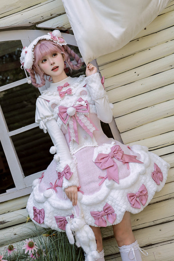 [Deadline for reservations: December 8] Frosted Sugar Rabbit Fur Ribbon Strap Dress