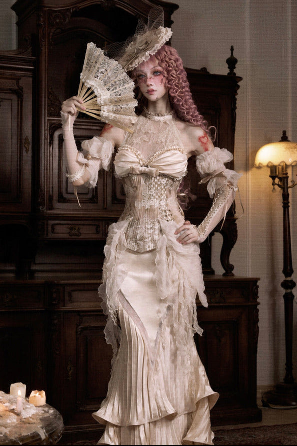 フレンチロココサテンロングマーメイドスカート