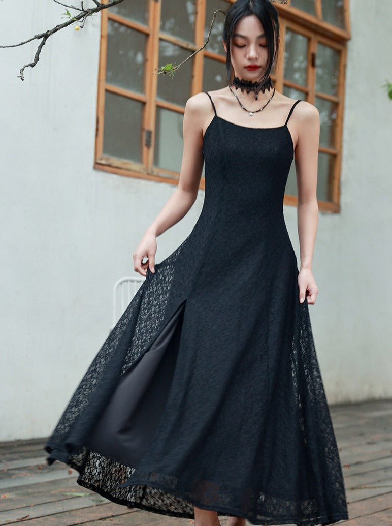 Retro Race Dark Gothic Slit Singing Dress