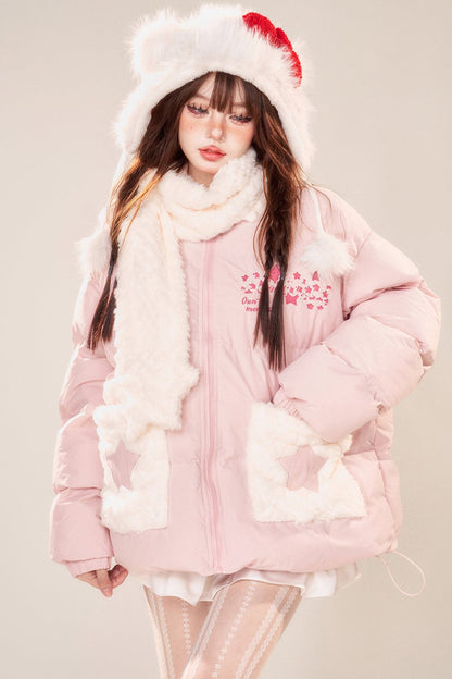 Warm -up cotton padded jacket+muffler