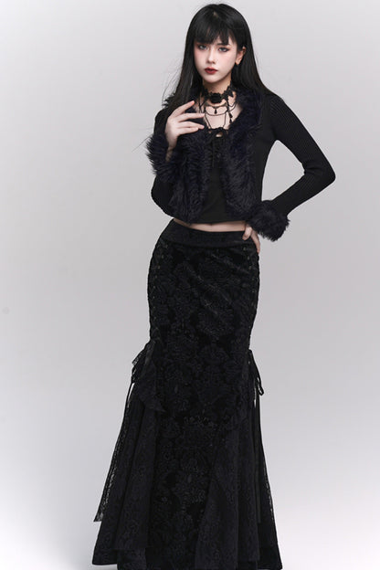 Dark mode long mermaid skirt