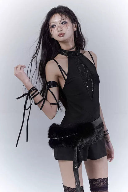 ダークモードノースリーブトップス+インナー+ベルト