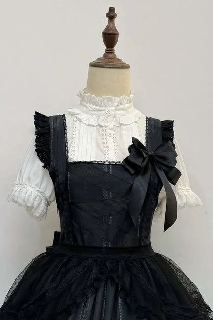 【10月13日予約締切】White Lolita High-Neck Shirt With Detachable Bell Sleeves And Lace Ruffles