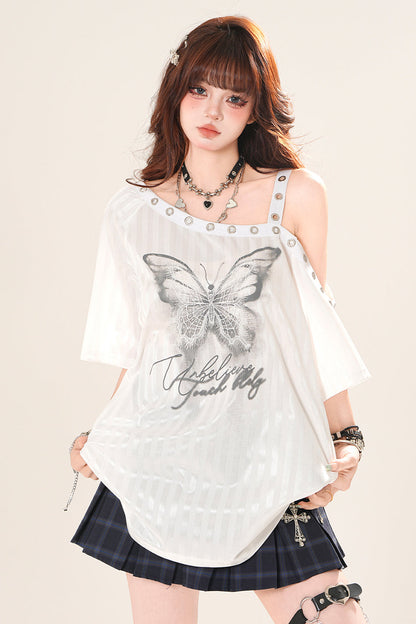バタフライワンショルダールーズトップス