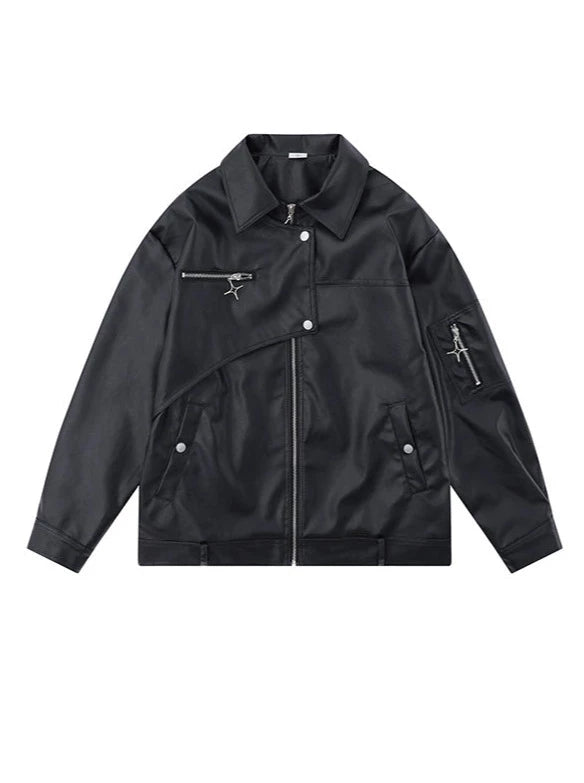 アメリカンレトロマルチボタンデザインレザージャケット