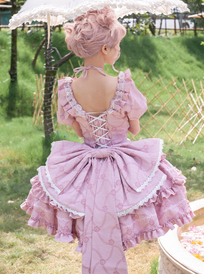 Puff Rose Princess Ribbon Tail Lolita Dress