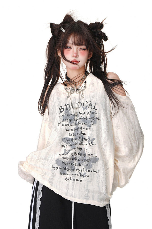 オフショルダーY2Kニットセーター