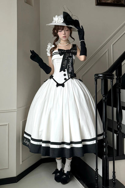 【Reservierungsschluss 29. Juli】Klassisches Schleifen-Elegant-Lolita-Stickerei-JKS-Kleid-Set (mit Korsage) + Zubehörset