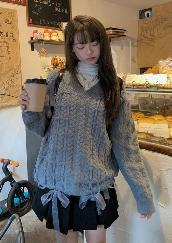 Sheer ribbon cable knit top