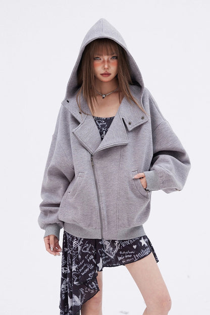 American Retro Hooded Loose Double Zipper Hoodie