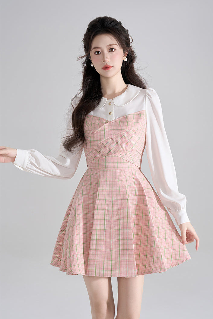 フローラルウエストラインピンクワンピース