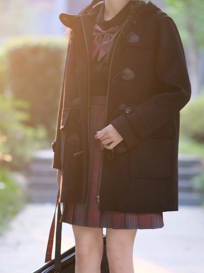 College Style Horn Button Coat Wool Coat