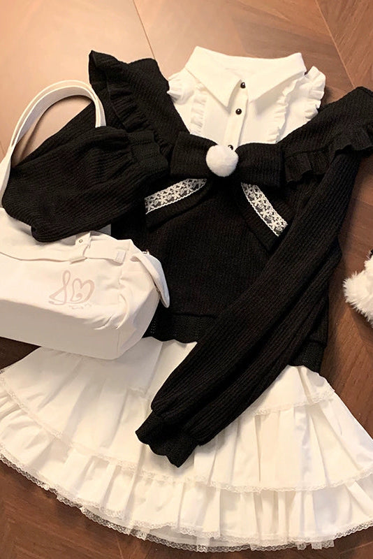 キュートオフショルダーセーター+スカート