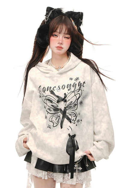 Peach Pink Butterfly Hoodie Sweatshirt