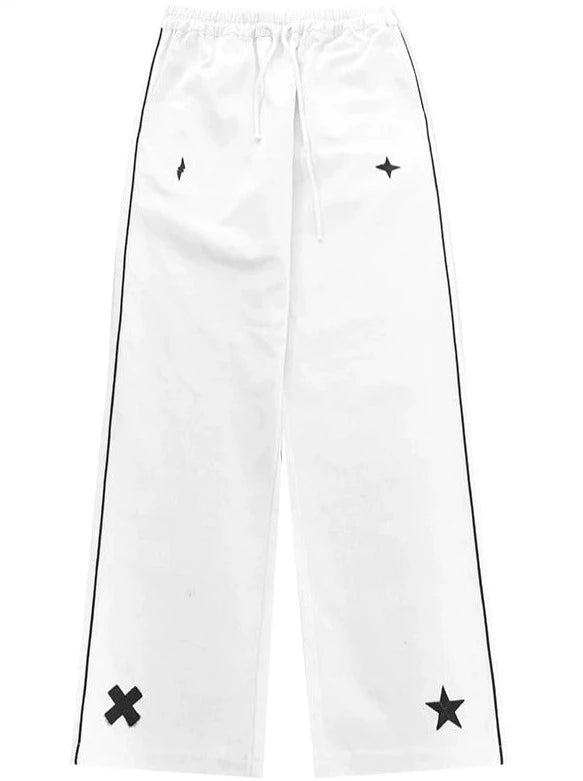 Racing Style Loose Straight Canvas Pants