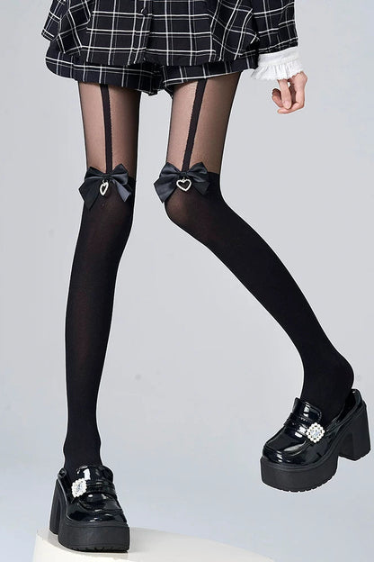 하트 리본 시스루 스타킹