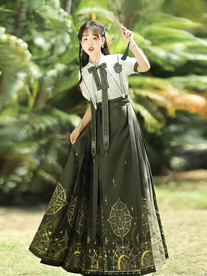 Magic Time and Space China Pointed Collar Ribbon Shirt + Long Skirt