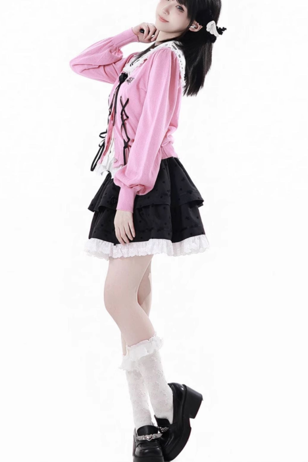 Cárdigan Dark Kawaii con cordones + Top marinero sin mangas + Falda