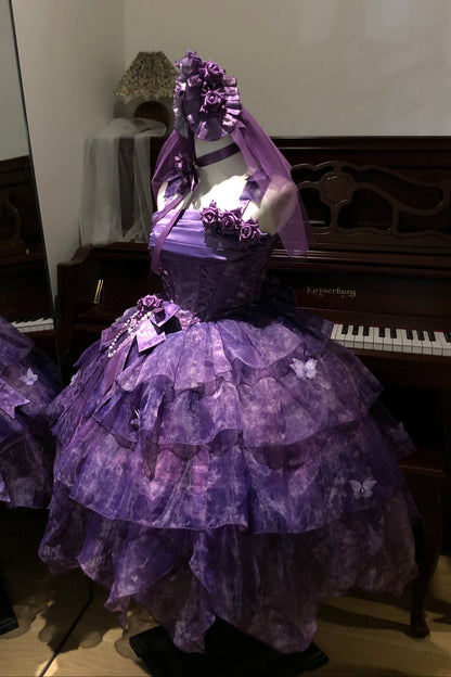 [Pre-order Deadline: May 23] Wisteria Purple Ribbon Tulle Tiered Fairy Corset JKS Dress