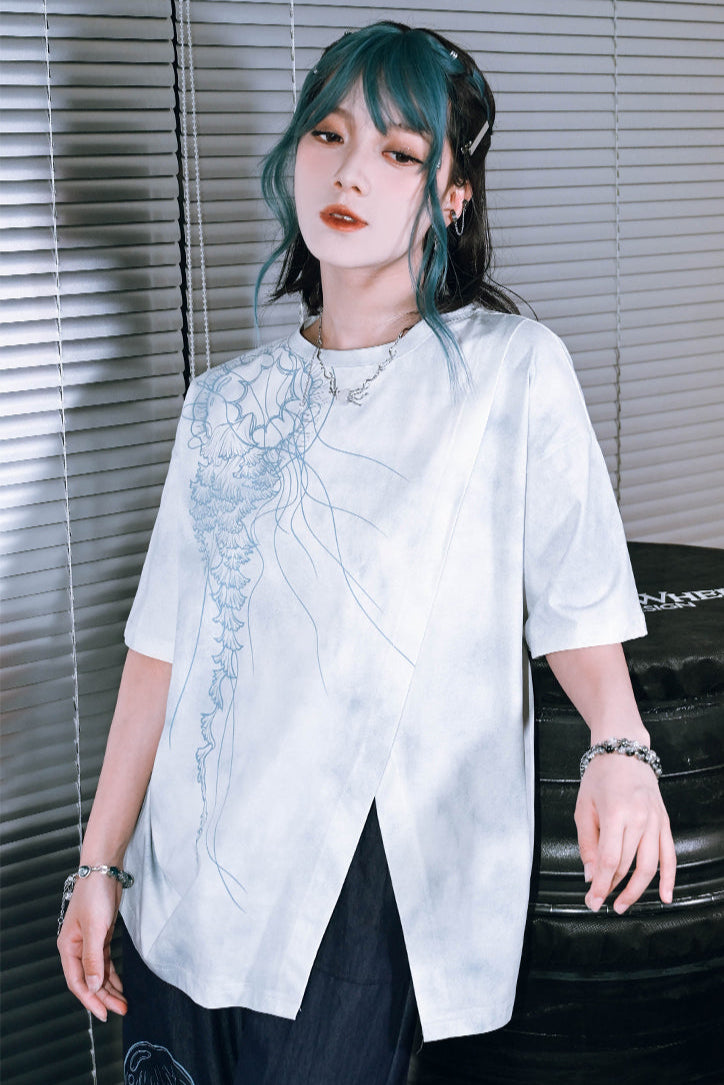 Drop Shoulder Printed Tie Dye Shirt