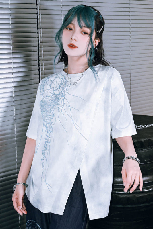 Drop Shoulder Printed Tie Dye Shirt