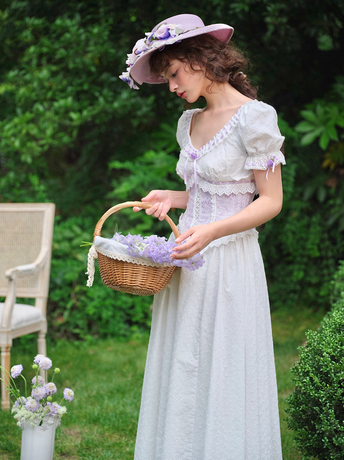 Puff Sleeve Purple Flower Dress