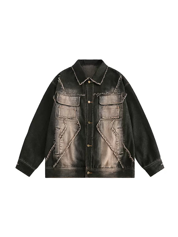 Black Gradient Retro Street Denim Jacket