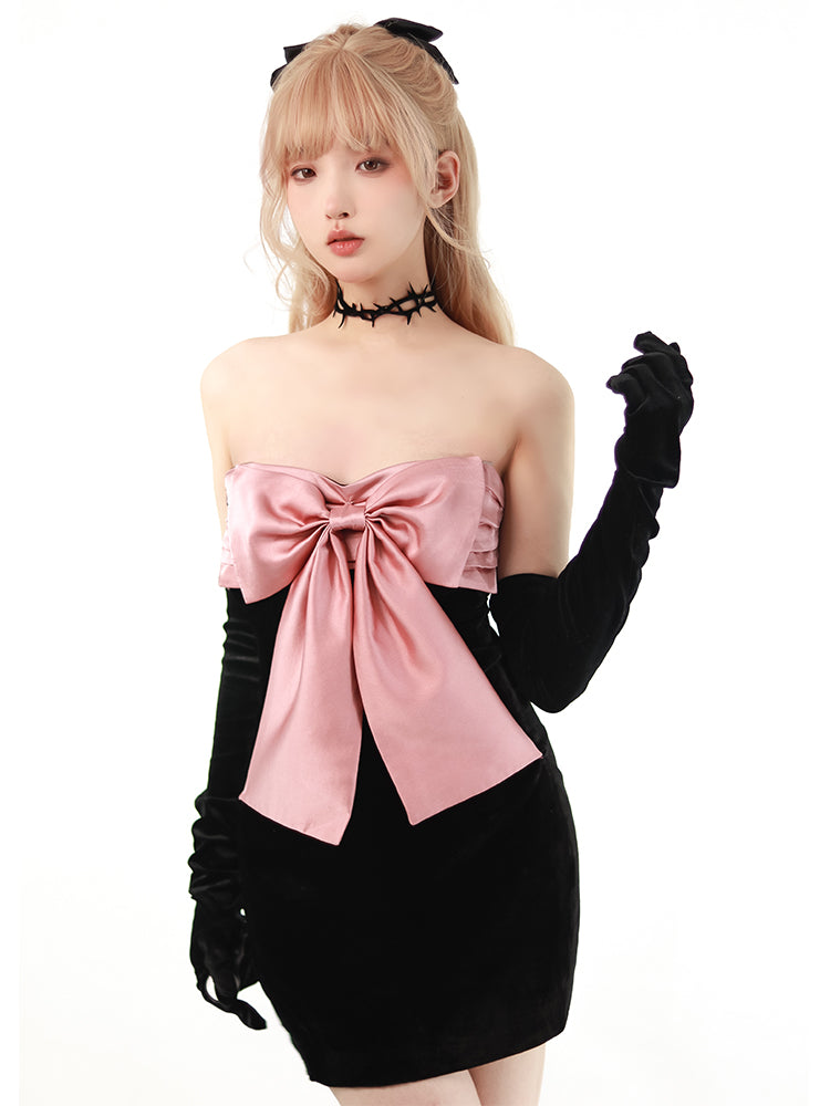 Satin Big Ribbon Tube Top Tight Dress – Belchic