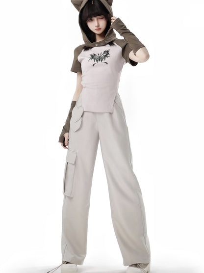 Wasteland Style Cat Ear Hoodie Casual Top And Pants Set